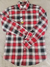 NWT Mens CHAPS Red Green Gray Plaid Button Dress Shirt Long Sleeve S 100%Cotton