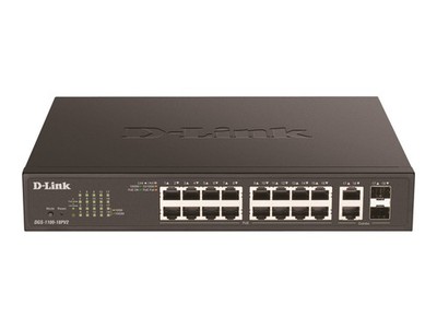 D-Link Switch 16G 2SFP PoE+ 130W 16x10/100/1000 2xSFP PoE DGS-1100-18PV2.