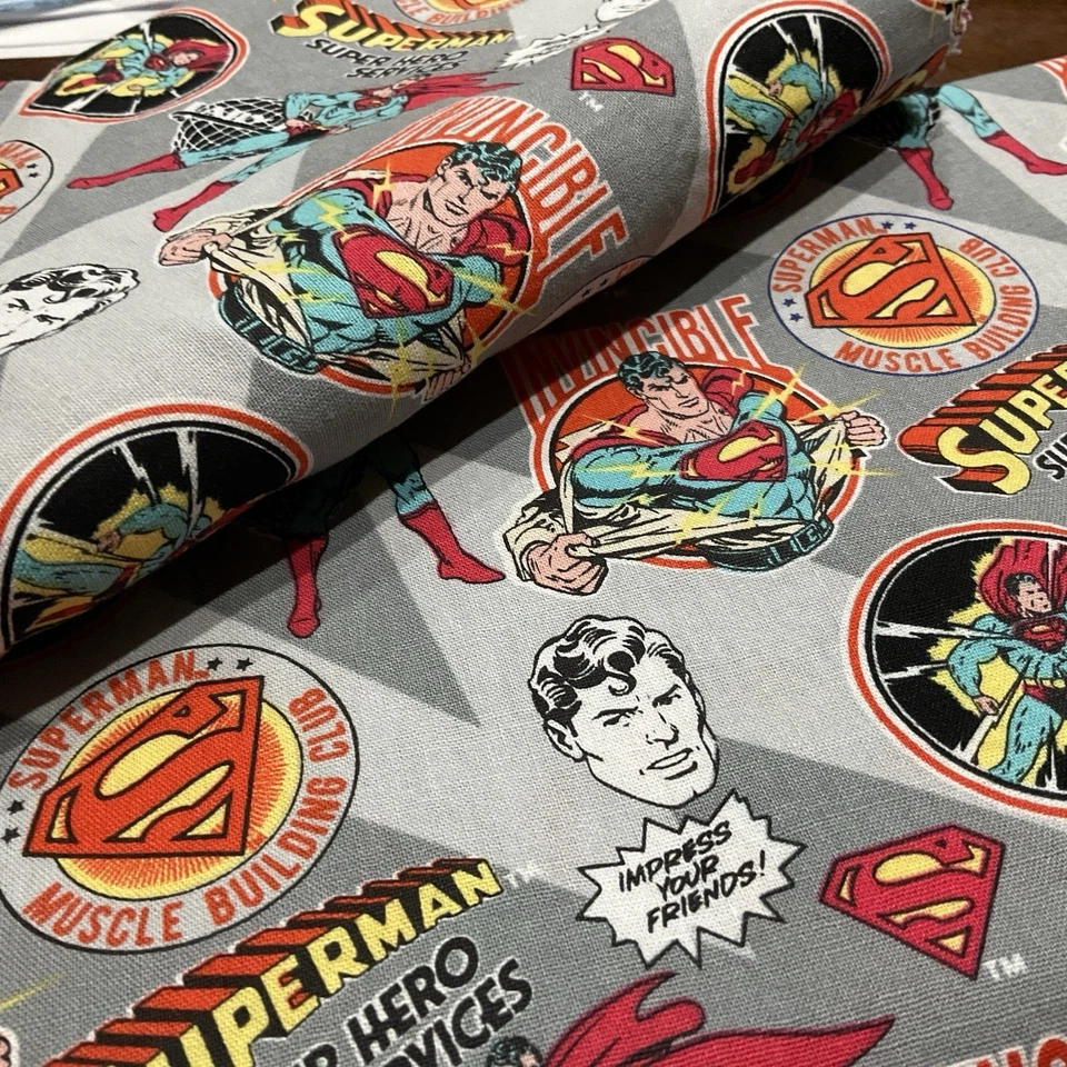 DC Comics Superman Hero’s 2 piezas tela de algodón RARO ENCONTRAR 84” X 40” y 33” X 44” Foto 2 de 4