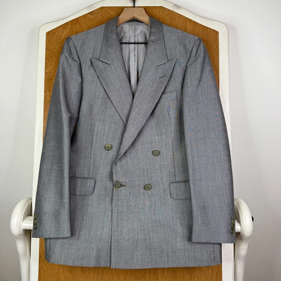 Traje Alexandre Para Hombre 40R Gris Plateado Doble Pecho 4x1 Lana Mohair Lona 30x31 Foto 2 de 4