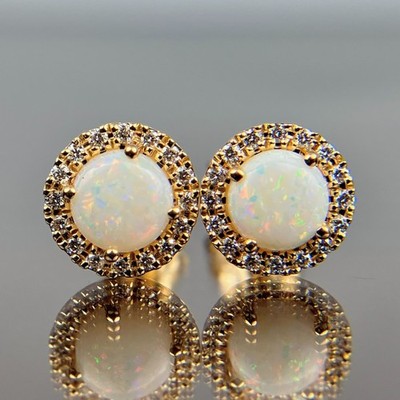 Effy 14k Gelbgold Diamant & Opal Halo Ohrstecker
