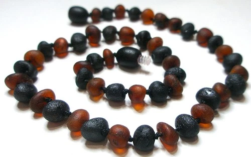Natural BALTIC AMBER Necklace Round Beads Cherry Brown Black 33 cm, 13 inch