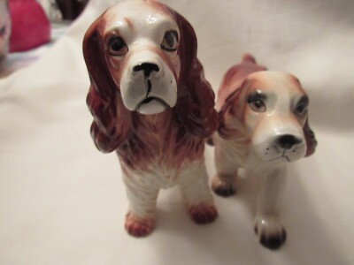PAIR OF TWO NICE SPRINGER SPANIEL LARGE DOG FIGURINES - JAPAN -