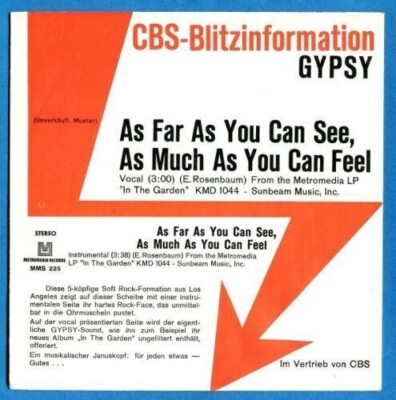 GYPSY AS FAR AS YOU CAN SEE AS MUCH AS YOU CAN FEEL CBS BLITZINFO PROMO 1971 NM