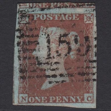 X47_18 GB QV 1841 1d VERY BLUED PLATE 107 SG8A-B1(2) NC FU 4M IMPERF GLASGOW 159