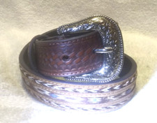 Cody James Brown Multi Color Braided Leather Belt Silver Buckle Size 24 1.25W
