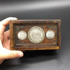 Collectible solid wood drawer box inlaid with Qing Dynasty coin jewelry box