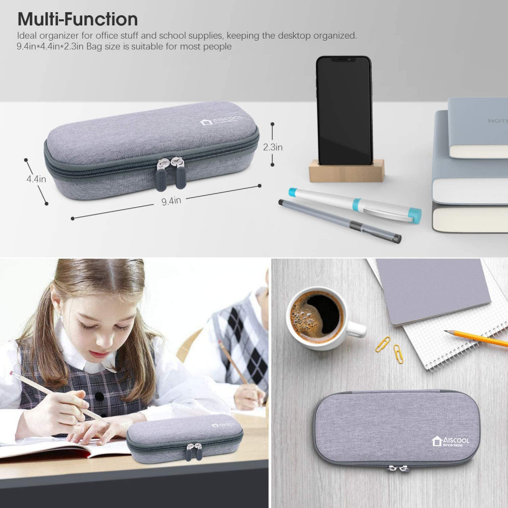 Aiscool Hard Pen Pencil Case Pouch Holder Bag Big Capacity Stationery Grey 