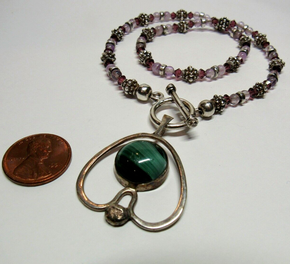 STERLING SILVER HANDMADE Amethyst Toggle Clasp Pe… - image 5