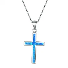 Small Opalesque 7/8" x 5/8" CROSS Pendant Necklace 18" Link Chain Choose Color