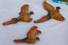 Vintage 1966 Miller Studios Flying Pheasants Chalkware Set Of 3 Wall Hangings