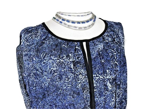 FYLO NWT Size L/G Navy/Royal Blue/White Abstract Print Sleeveless Sheath Dress - Picture 3 of 8