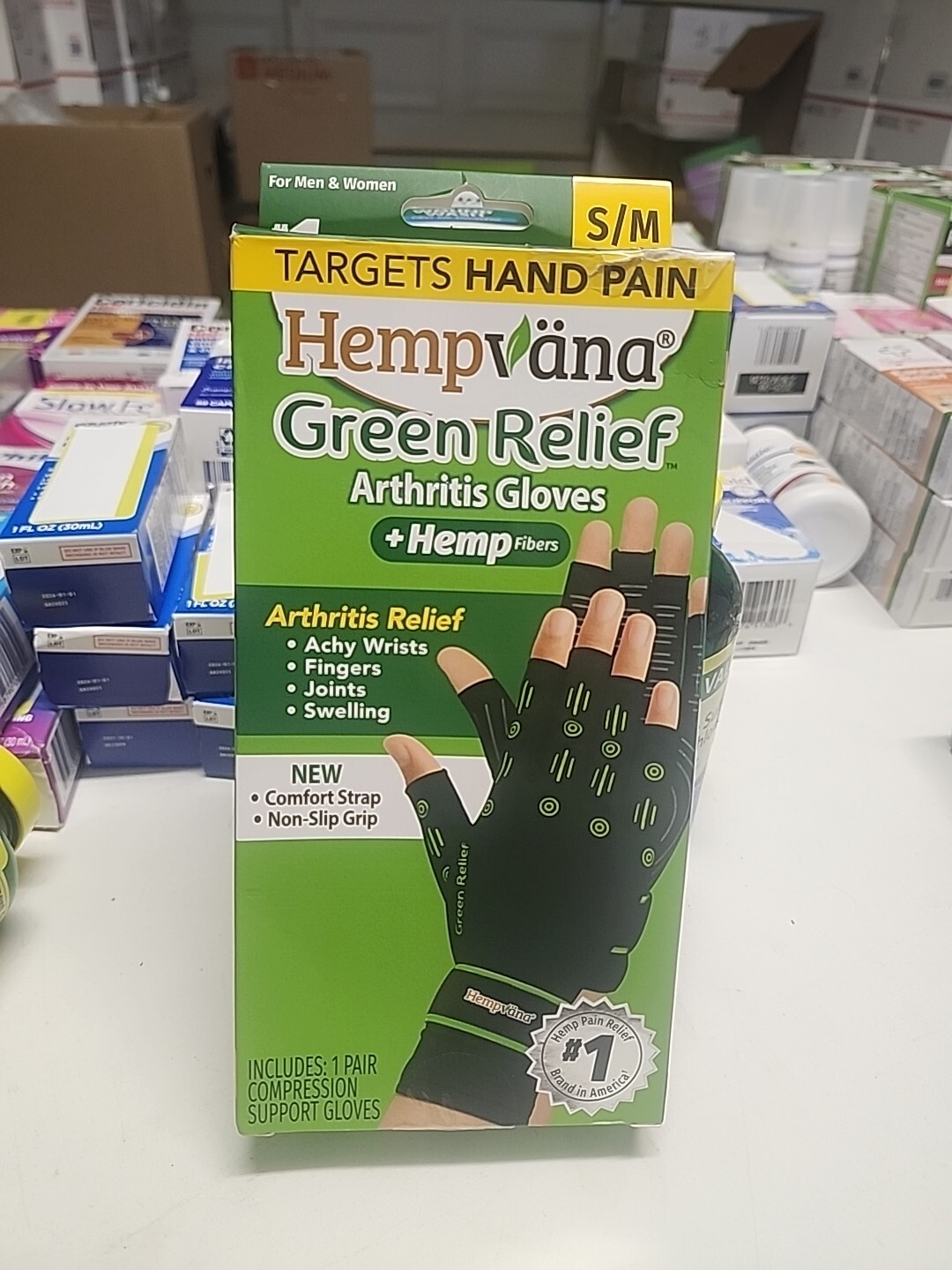 Hempvana Green Relief Arthritis Compression Gloves Comfort Strap Size S
