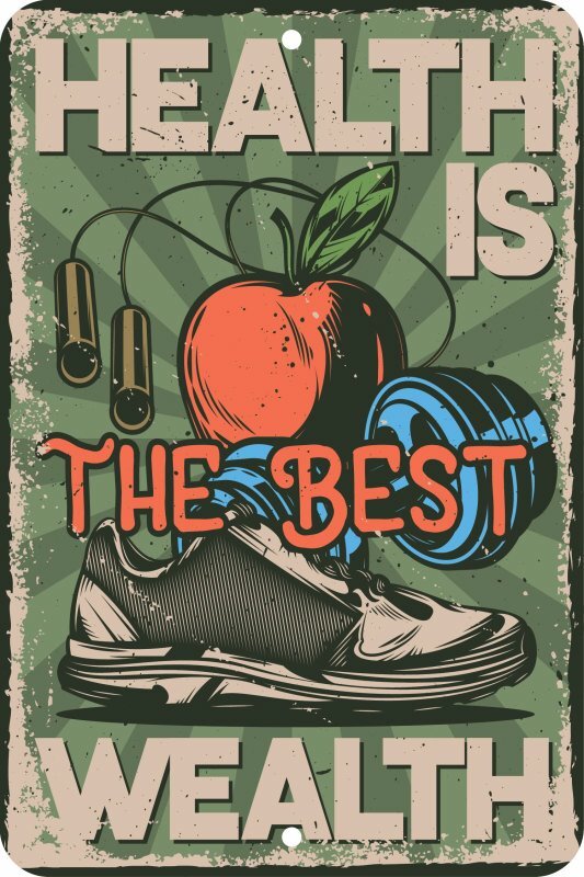 Health Is The Best Wealth Gym Vintage Aluminum Tin Sign Plaque Man Cave Bar S324