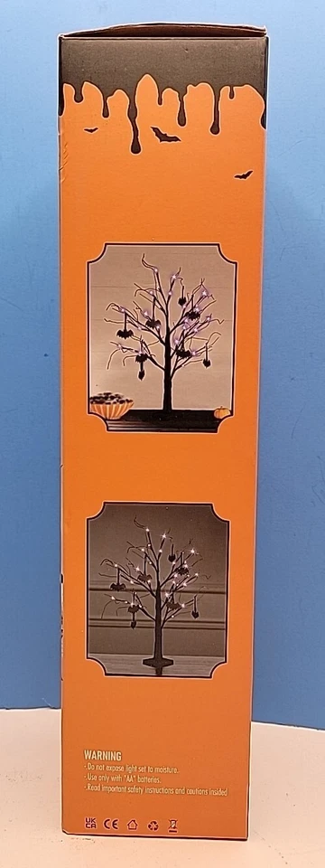 24" Tall Halloween Tree - Black Spooky Tree with 24 LED Purple Lights & 10 Bats. - Image 2 of 4