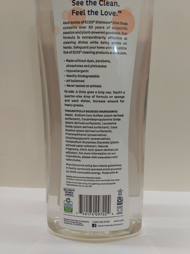 Ecos Dish Soap Dishmate ECOS Grapefruit 25 oz Hypoallergenic - Picture 4 of 5