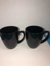 2 PC CORELLE Stoneware Black Mug Cup Coffee Tea 11oz Corning Ware Coordinates