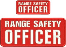 RANGE SAFETY OFFICER EMB PACHES 4x10 AND 2X5 HOOK ON BACK  WHITE ON RED