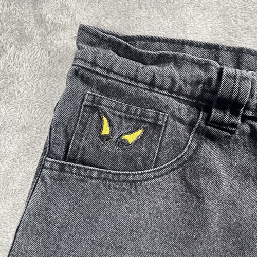 Scatter Brain Jeans Black Denim Super Baggy Wide Leg Y2K Patches Size 36x30 XXL - Picture 3 of 15