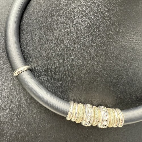 Erwin Pearl Necklace Forever Silver Choker Rubber Rhinestones Modernist Vintage - Picture 3 of 7
