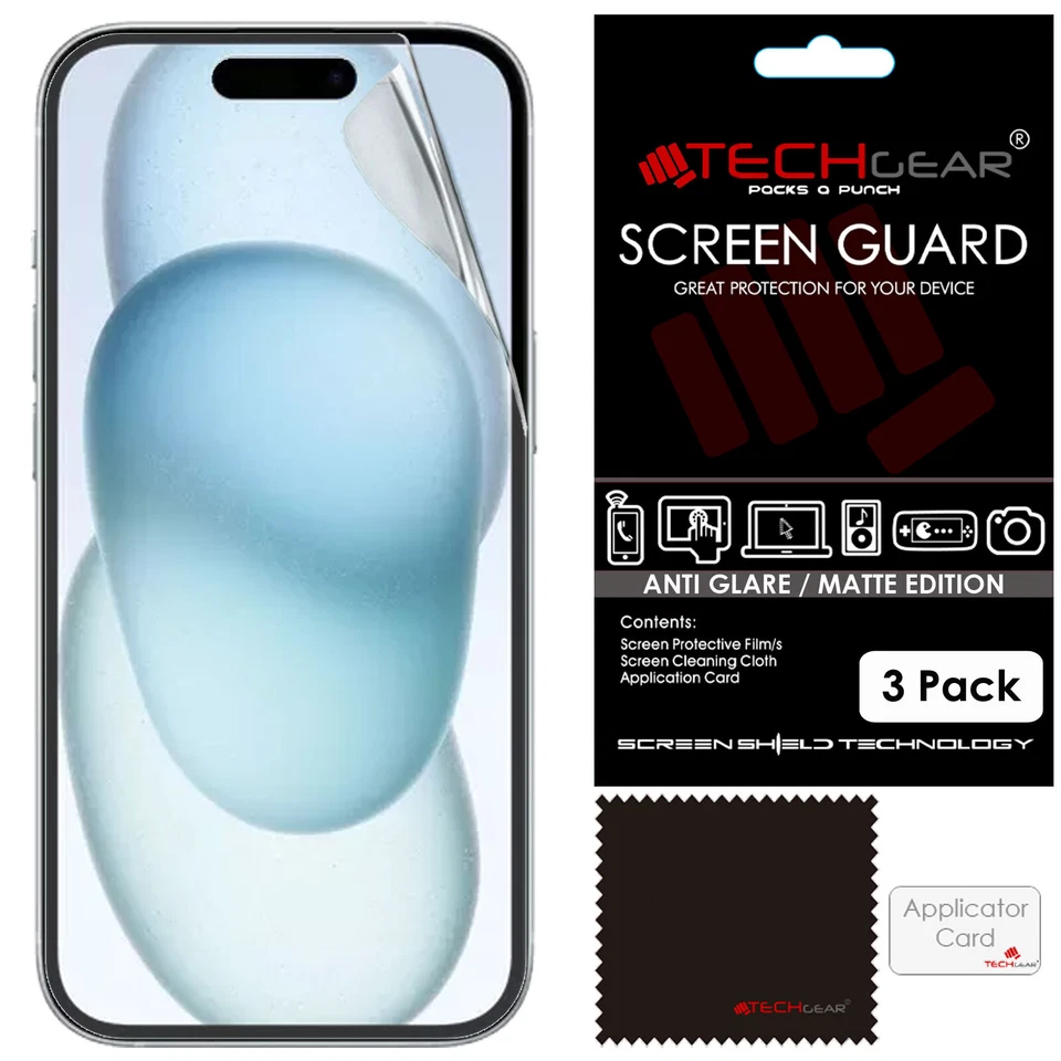 3 Pack TECHGEAR MATTE ANTI GLARE Screen Protectors for iPhone 16 / iPhone 15