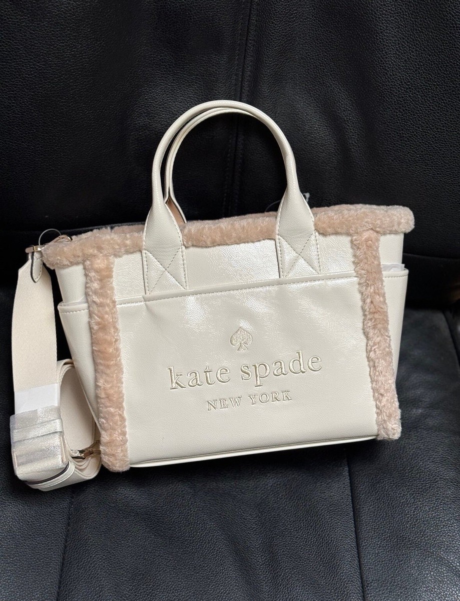 KATE SPADE JETT FAUX SHEARLING SMALL TOTE MERINGUE KE516 NWT