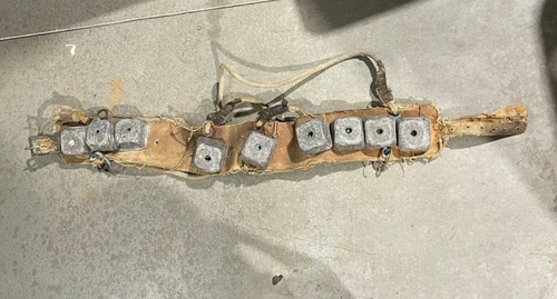 VINTAGE antique US Navy diving weight belt canvas and lead 48 pounds Bunker Hil