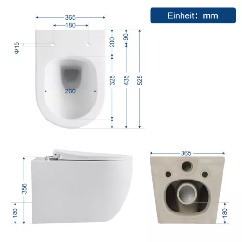 Wand Bidet Set oder Spülrandloses Hänge WC Toilette abnehmbar Soft Close Sitz - Bild 19 von 35