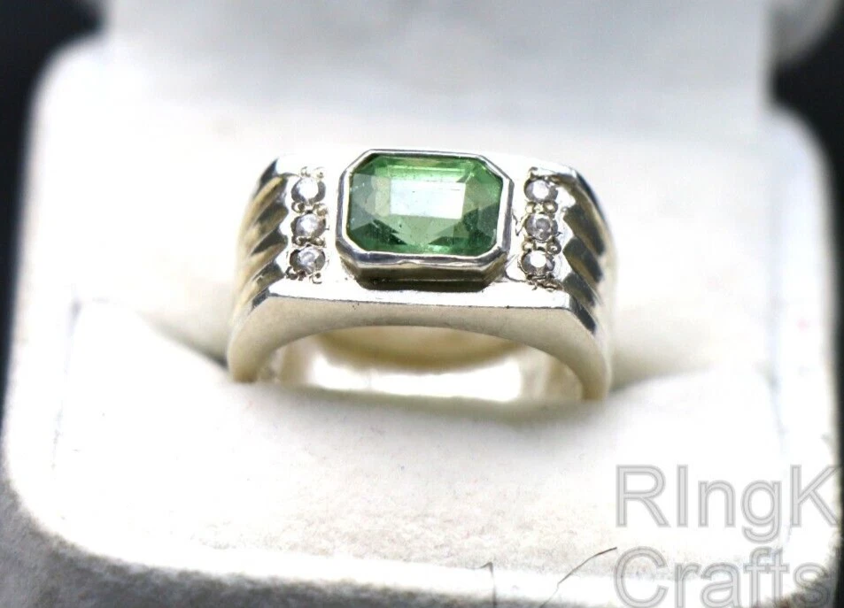 Anillo de apatita verde para hombre regalo para esposo plata de ley 925 tallas 5-15 hecho a mano Foto 4 de 4