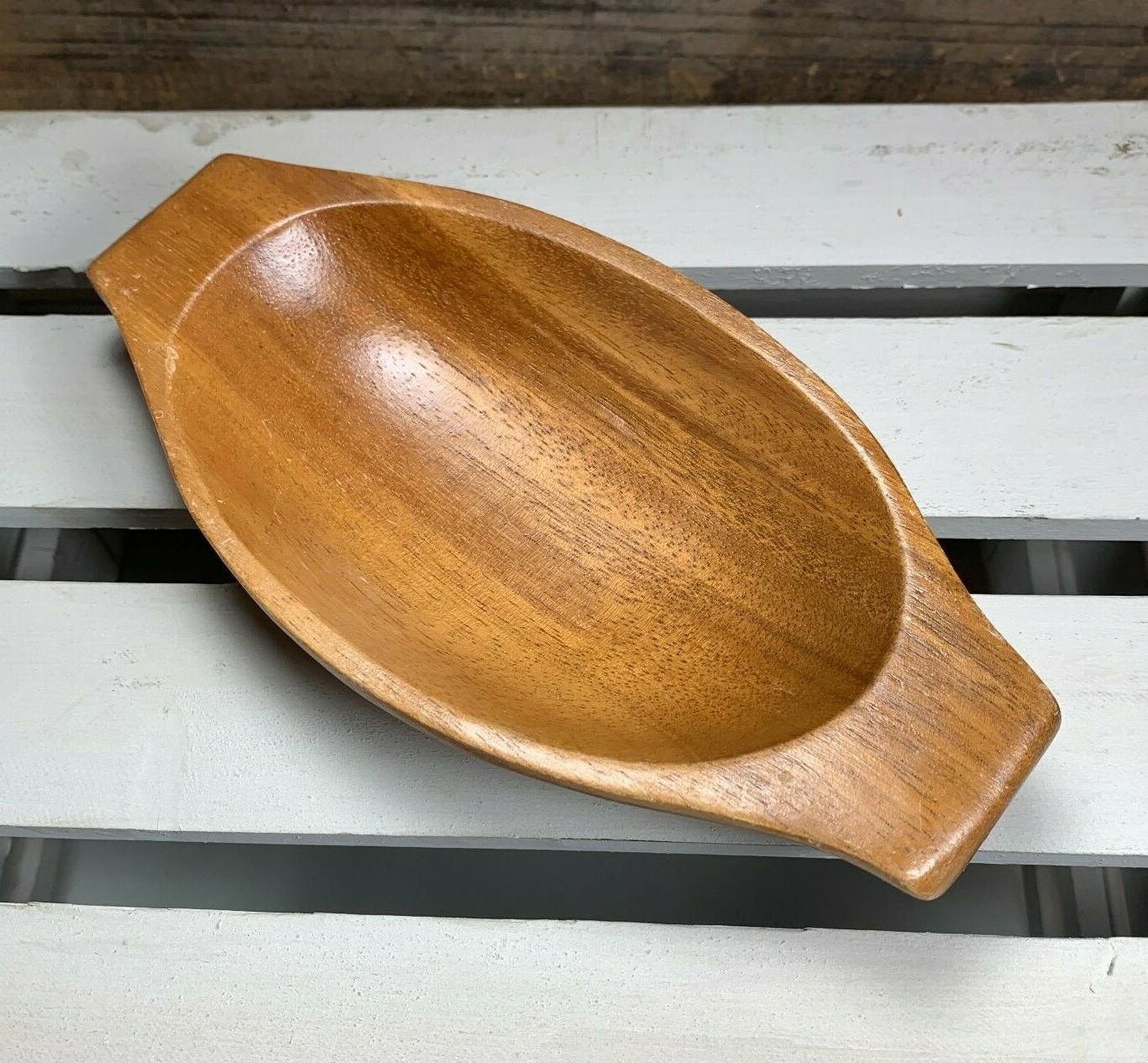 Vintage Acacia Woods MonkeyPod Island Import Woodcraft Boat Bowl Made