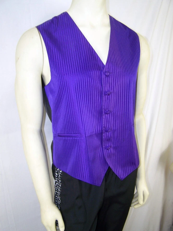 Vesuvio Napoli Adult Small Purple Black Sleeveless Button Front Vest Italy Mens - Image 3 of 4