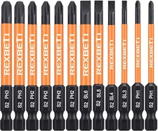 12 Piece Slotted Phillips Screwdriver Bit Set, 1/4 Inch Hex Shank S2 Steel Magne