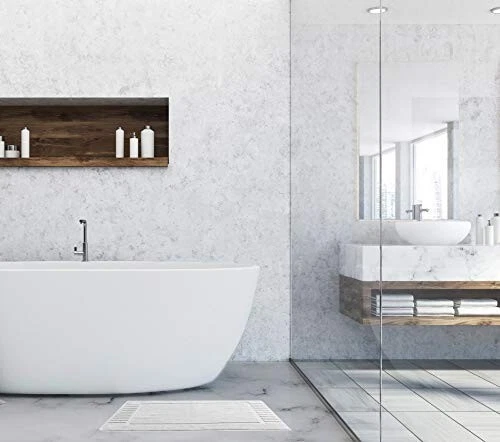 Juego de toallas de piso alfombrilla de baño - 100 % algodón 22"x34", paquete de 2, blanco absorbente de lujo Foto 3 de 4