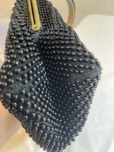 Vintage Beaded Black Handbag Gold Kiss Lock Beaded Top Handle BM - 第 6/7 張圖片