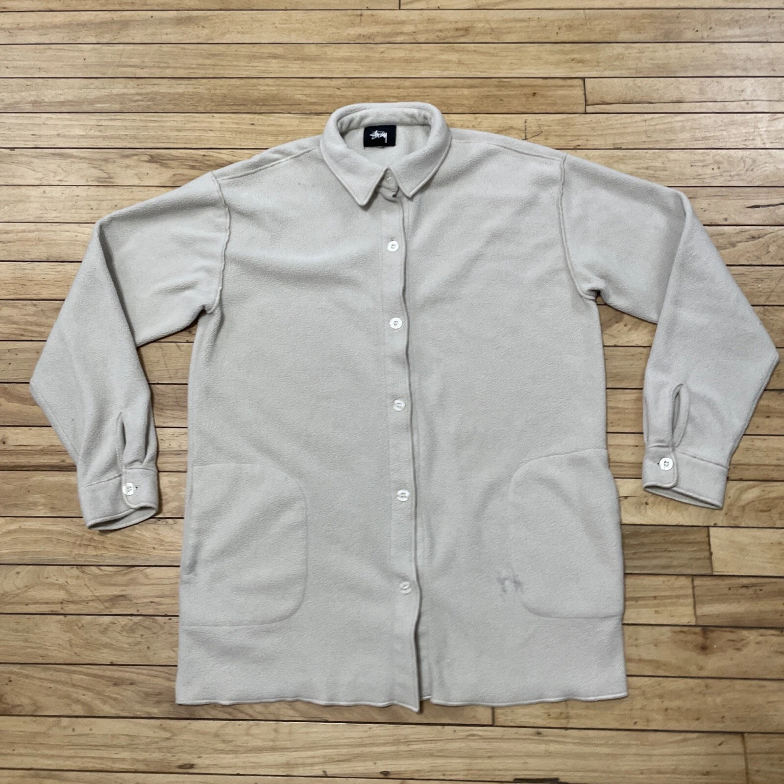 OFF WHITE STUSSY Sherpa Fleece Chore Jacket Medium Panna Offwhite DeepPile Retro Sreetwear