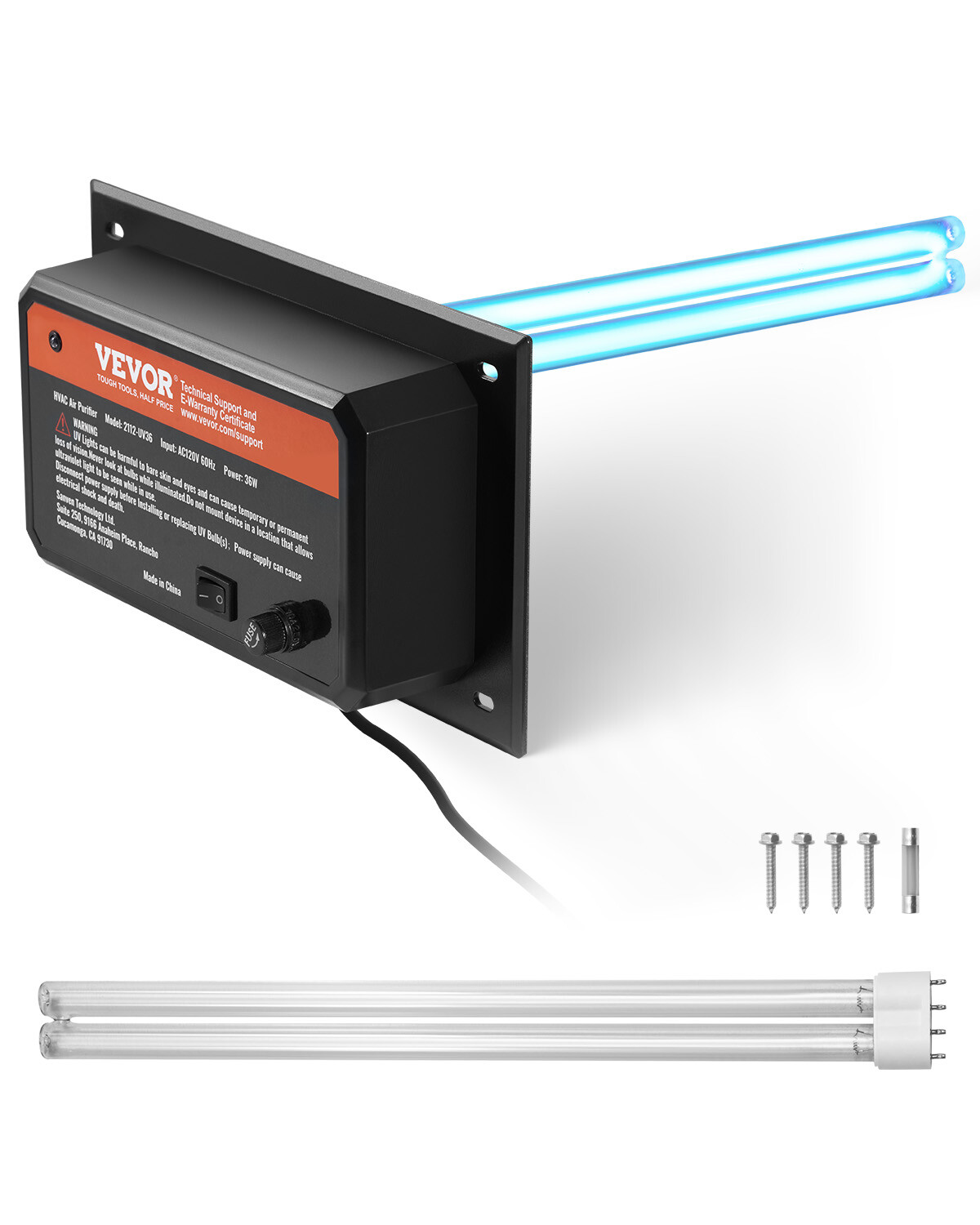 Purificateur air CVC VEVOR lampe UV 411mm 36W pour climatisation et ventilation maison