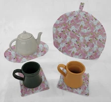 Happy Easter Bunny Tea Pot Cozy & Coaster Set