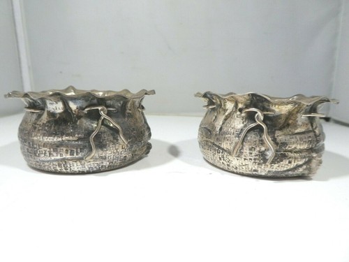 2 HAND HAMMERED ITALIAN BOWLS IN THE FORM OF A SACK WITH ROPE 4.94 TROY OZ - Picture 4 of 9