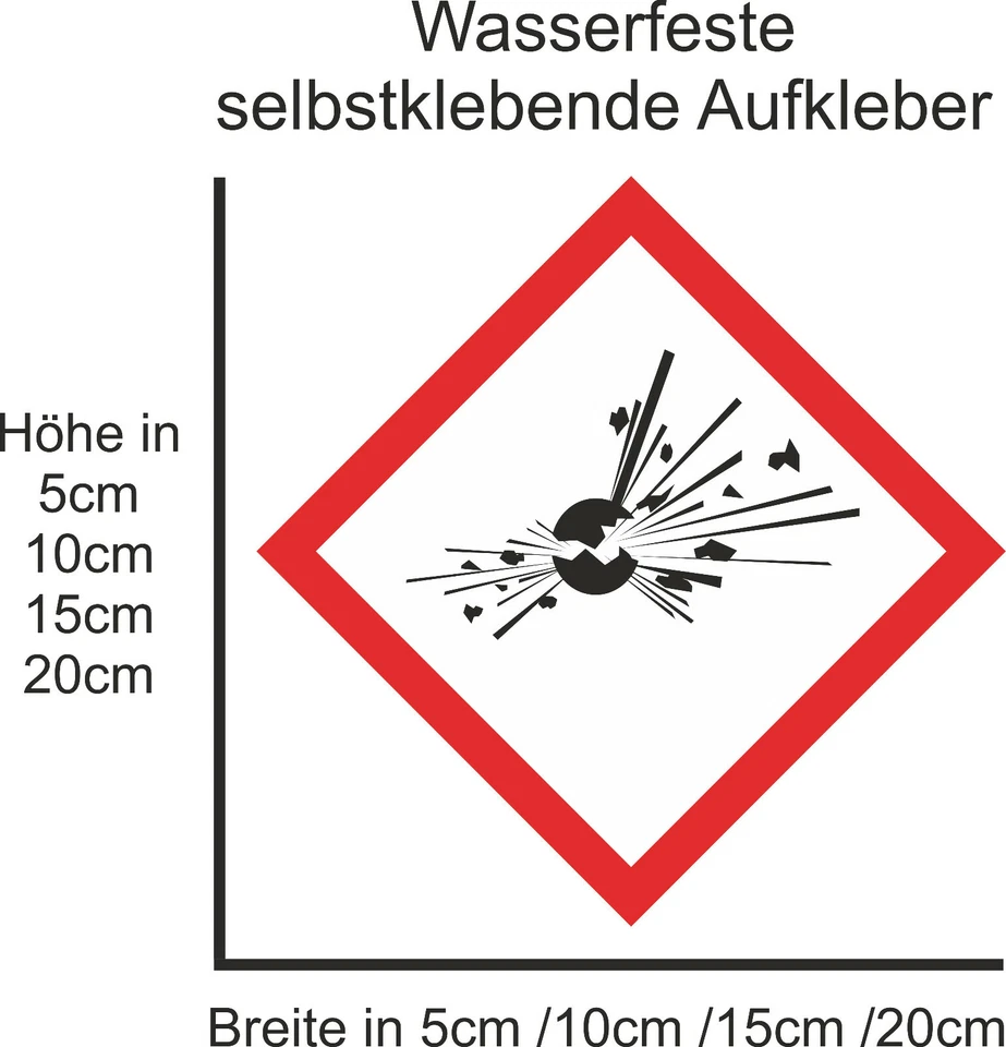 Hinweiß GHS Explosiv Aufkleber Warnaufkleber Warnung Gefahr ab 1,5-20cm GHS01