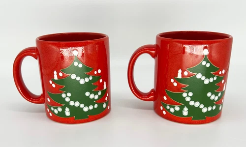 2 VTG. Waechtersbach Red CHRISTMAS TREE Mug West Germany Ceramic Coffee Tea Cup