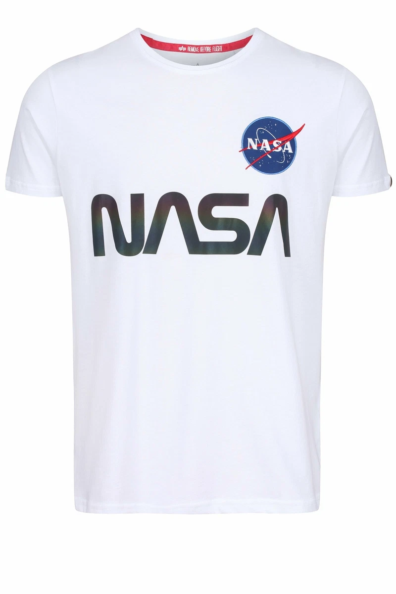 ALPHA INDUSTRIES NASA Reflective Logo T-Shirt White/Rainbow | eBay