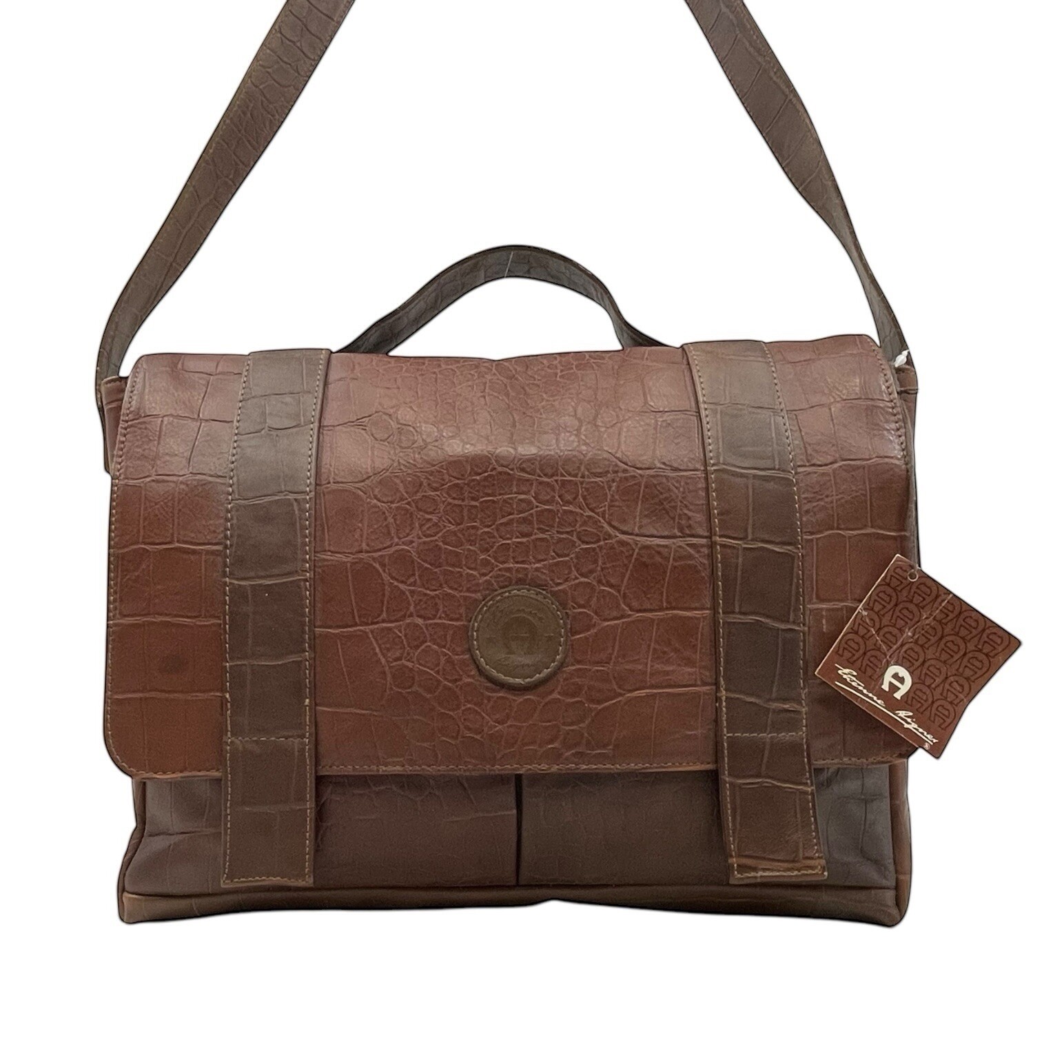 Vintage 70s 80s ETIENNE AIGNER Leather Messenger Bag Laptop Handbag Embossed NWT image 2
