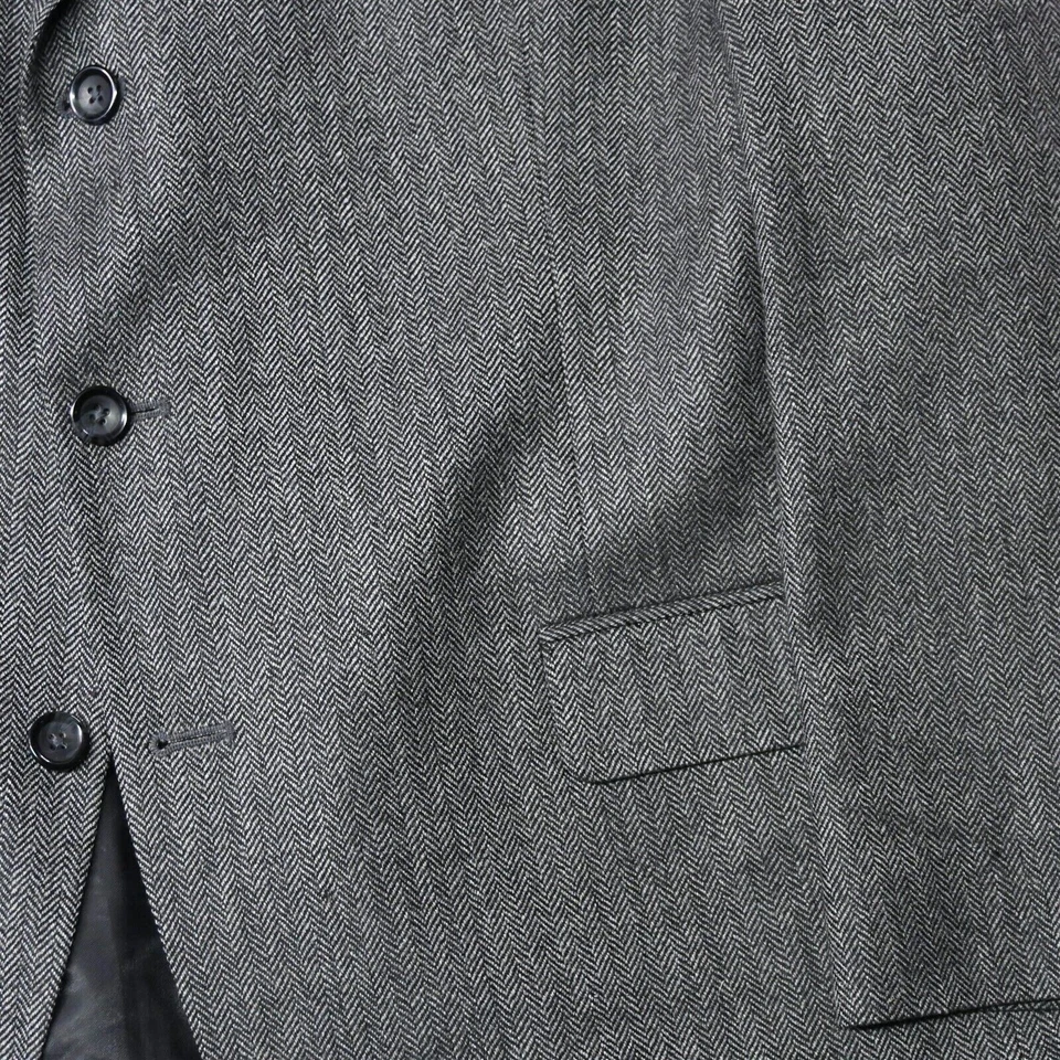 Stafford 46R Gray Herringbone Lambswool Soft Tweed Mens Blazer Sport Jacket Coat - Image 3 of 4