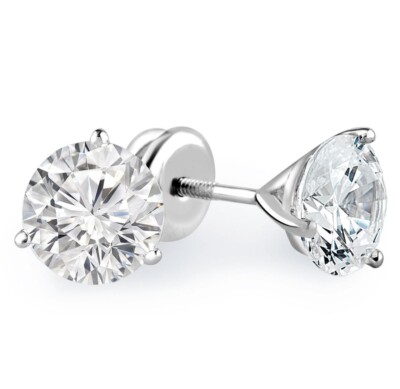 Gold Women's Earrings Round 0.50 Carat Moissanite 3 Prongs Studs Solid 14k White