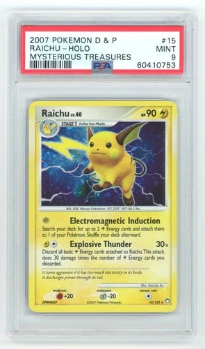 PSA 9 Raichu Holo 15/123 Mysterious Treasures Pokemon Diamond & Pearl 2007
