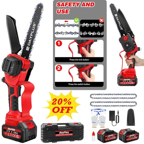 8" Mini Handheld Electric Chainsaw Cordless Chain Saw Wood Cutter + 1/2 Battery