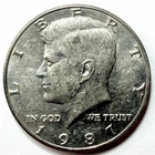 1987-D Kennedy US Half Dollar Low Montage Coin - Clad Circulated