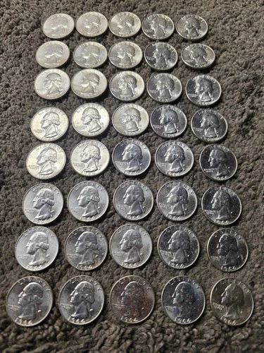 1964 D Washington Quarter Roll BU 90% Silver