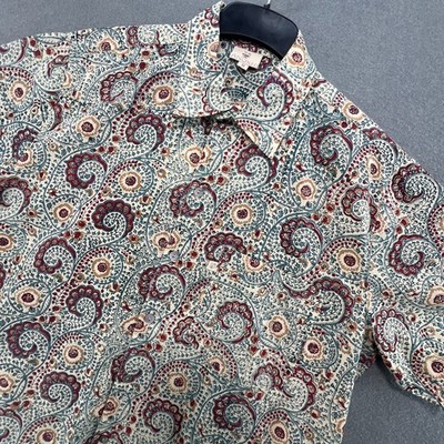 Anokhi Shirt Paisley Print Cotton Medium Short Sleeve Button Up Men s Boho India