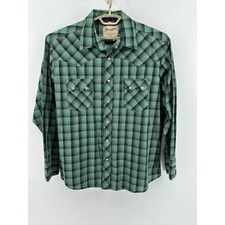 Wrangler Western Fashion Snap Shirts Green Black Plaid Long Sleeve Mens XL